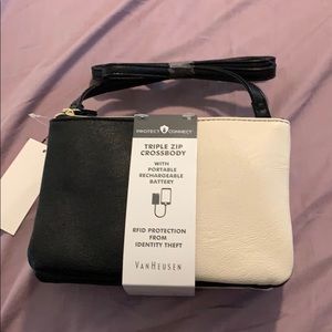 VanHeusen triple zip crossbody with phone charger